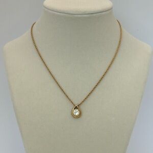AUTHENTIC Christian Dior Crystal Solitaire Raindrop Pendant Gold Necklace